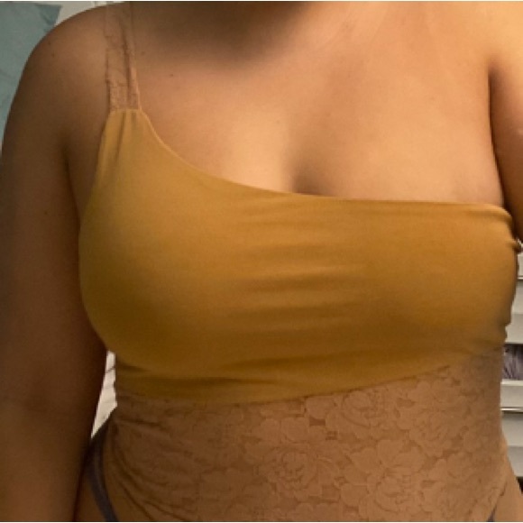 nude one shoulder lace crop top - Picture 5 of 6